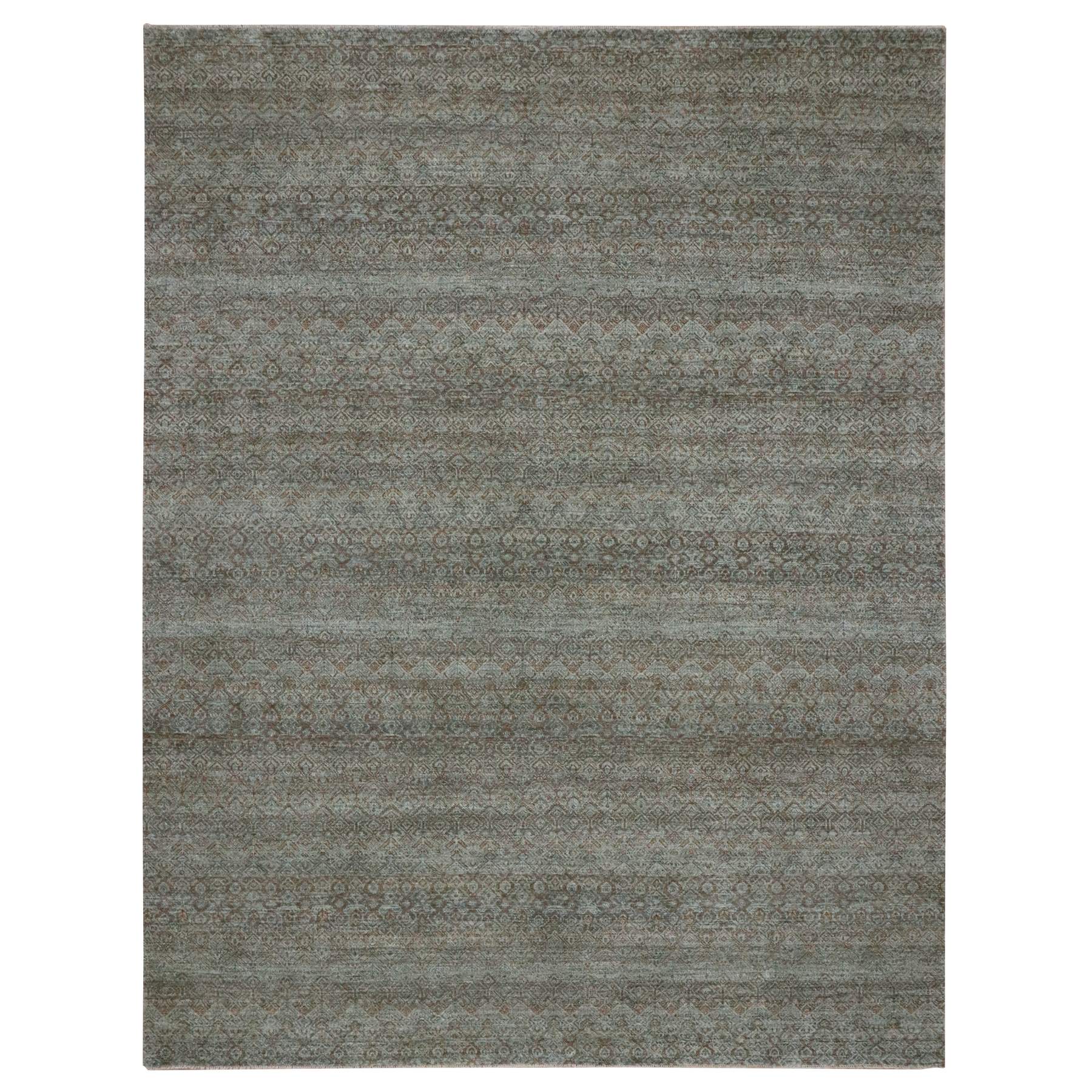 9'x11'10" Sage Green, Pure Wool, Hand Knotted, Kohinoor Herat Pattern, Small Geometric Repetitive Diamond Design, Tone on Tone, Oriental Rug 